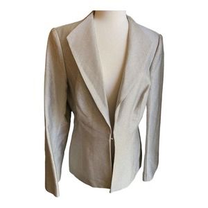 Kay Unger Blazer Womens 12 Textured Metallic Silver Holiday Jacket Silk Blend